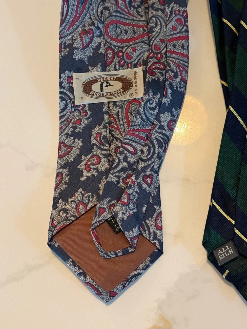 Green and Navy Striped Men’s Tie - Unbranded